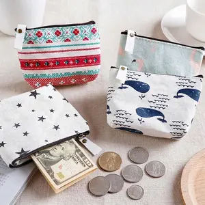 Mini Canvas Coin Purse for Women & Girls(1 Pack), Small Zipper Pouch for Change and Keys, Cute Animal Print Canvas Wallet, Portable Jewelry & Earphone Organizer Bag, Pack of 1