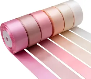 Pink Satin Ribbon 1 Inch Wide Light Pink Blush Pink Dusty Rose Ribbon Assorted Solid Color Double Faced Satin Ribbon for Flower Bouquet Wedding Invitation Crafts  Wrapping Hair Bows - 60Yds
