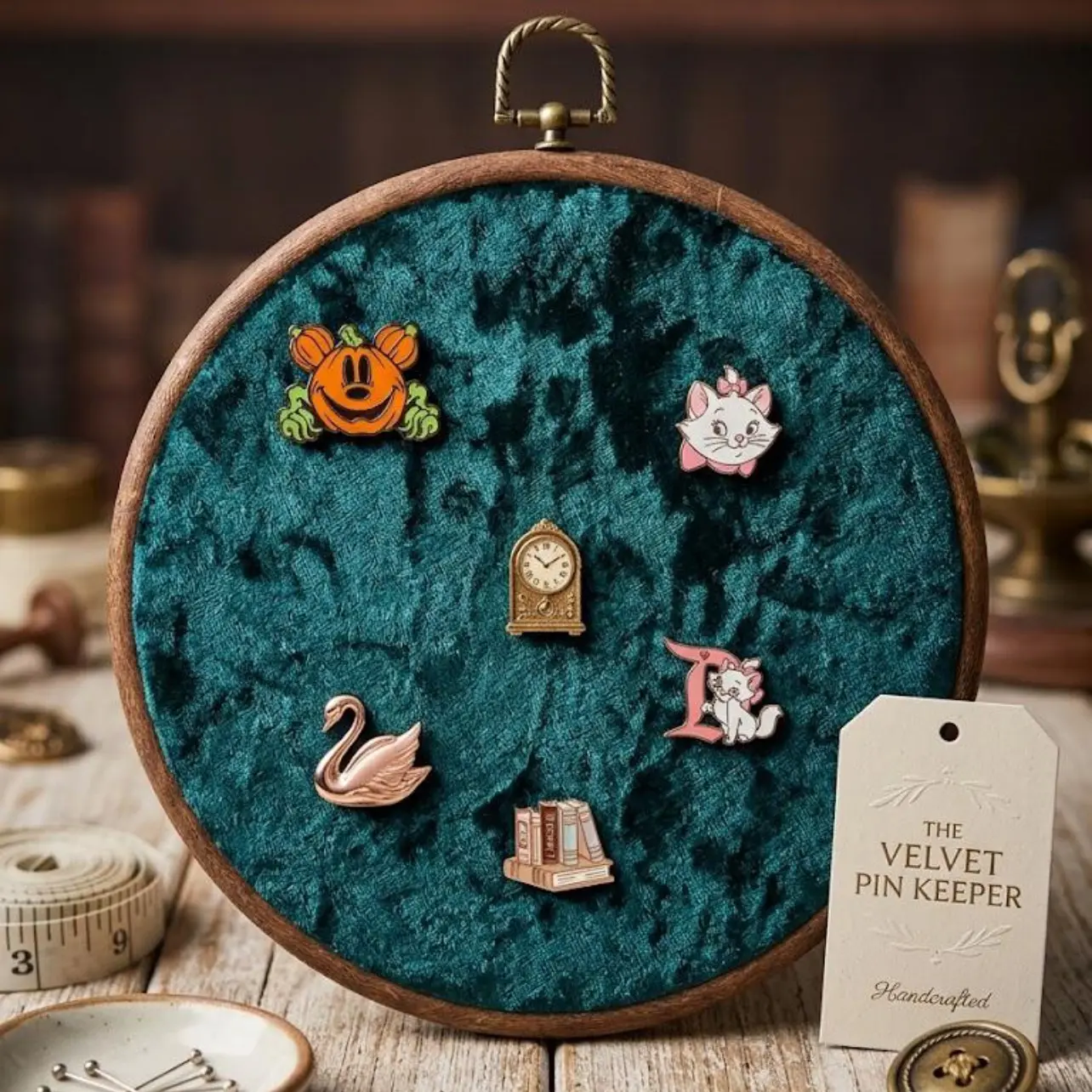 Velvet Enamel Pin Display Board - Round Embroidery Hoop Pin Holder - Wall Mounted Badge Collection Display, Lapel Pin Board
