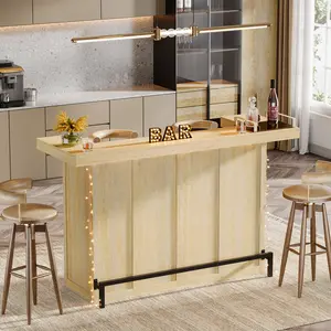 Tribesigns 4-Tier Bar Table, 70.9-Inch Large Modern Home Bar Cabinet with Wine Glass Holder and Black Footrest, Liquor Cabinet with Storage Shelves for Kitchen, Dining Room, Living Room, Pub, Oak Wood
