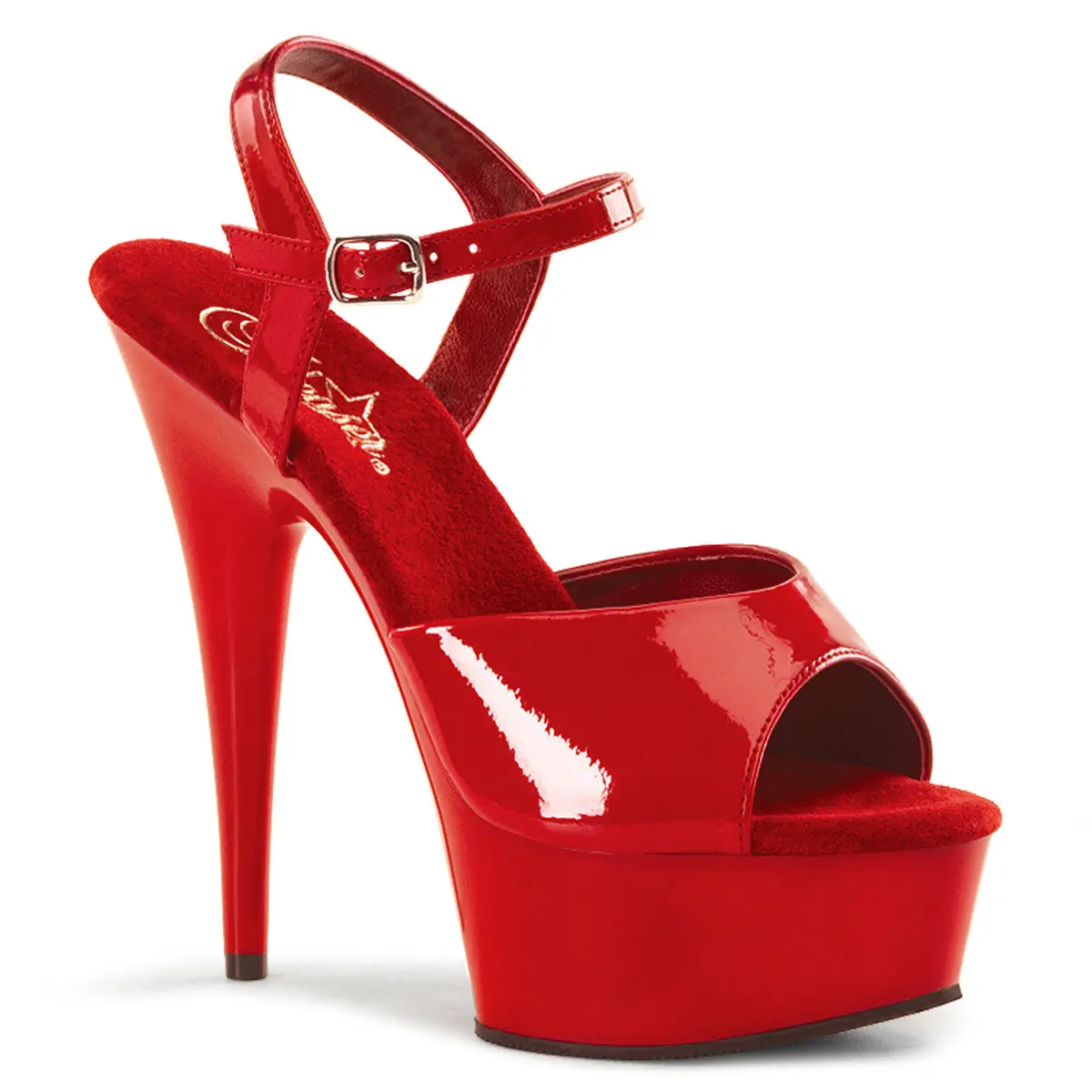 Pleaser Women's Stylish Red Heeled Sandals with Peep Toe and Ankle Strap, 6 Inch Stiletto Heel, 1.75 Inch Platform for an Evening Bold Look, Footwear, Classy, Fashion Apparel, Elegant, 1 3/4 Inch, Glamorous Heels