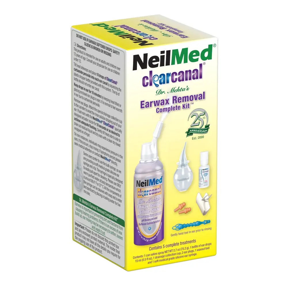 NeilMed ClearCanal Earwax Removal Complete Kit - Saline Spray, Ear Drops, Waxout Tool & Syringe for At-Home Ear Hygiene, 75mL