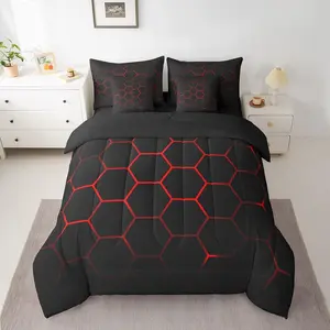 Feelyou 7-Piece Modern Honeycomb Hexagon Grid Microfiber Bedding Set - Breathable Soft Blanket, Microfiber Comforter, Bedsheet Sets for Kids