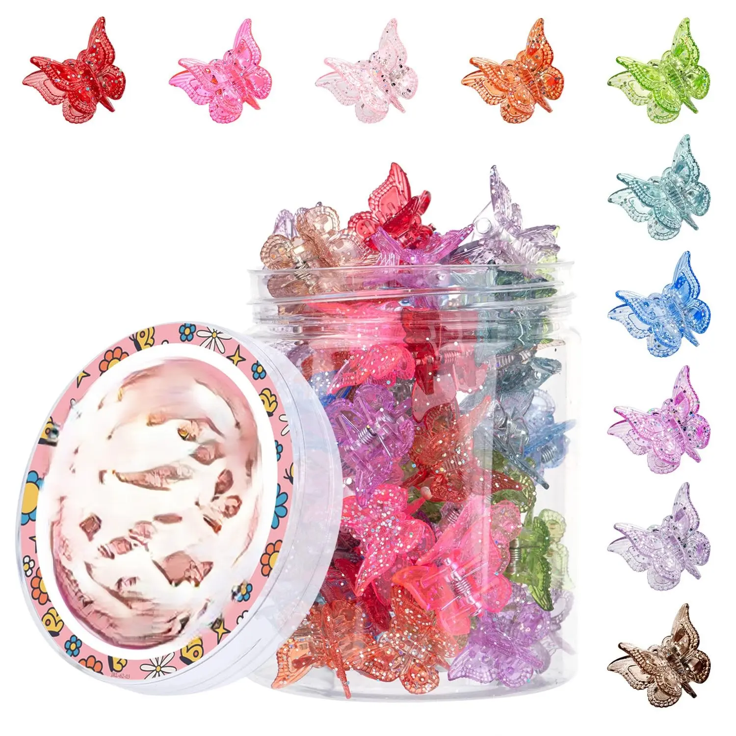 Glitter Butterfly Hair Claw Clips, Y2K Hair Accessories 50 Pcs | Ten Colors Sparkly Mini Y2K Clips for Women Parties, Festivals and Everyday Styling Secure Claw Design