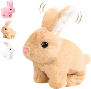 Bunby Realistic Rabbit Toy,Easter Realistic Rabbit Toys,Interactive Plush Bunny,Realistic Bunny Can Walk and Talk,Lifelike Movements, Hops,Twitches & Wiggles Ears,Handmade,Easter Gift(Brown)