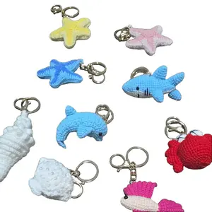 Handmade Cotton Fiber Marine Animal Keychains - Crocheted Design, Animal Forms, Marine Shapes, Lightweight, Whimsical Theme Fashion Accessory, Ideal for Gifting, Decor