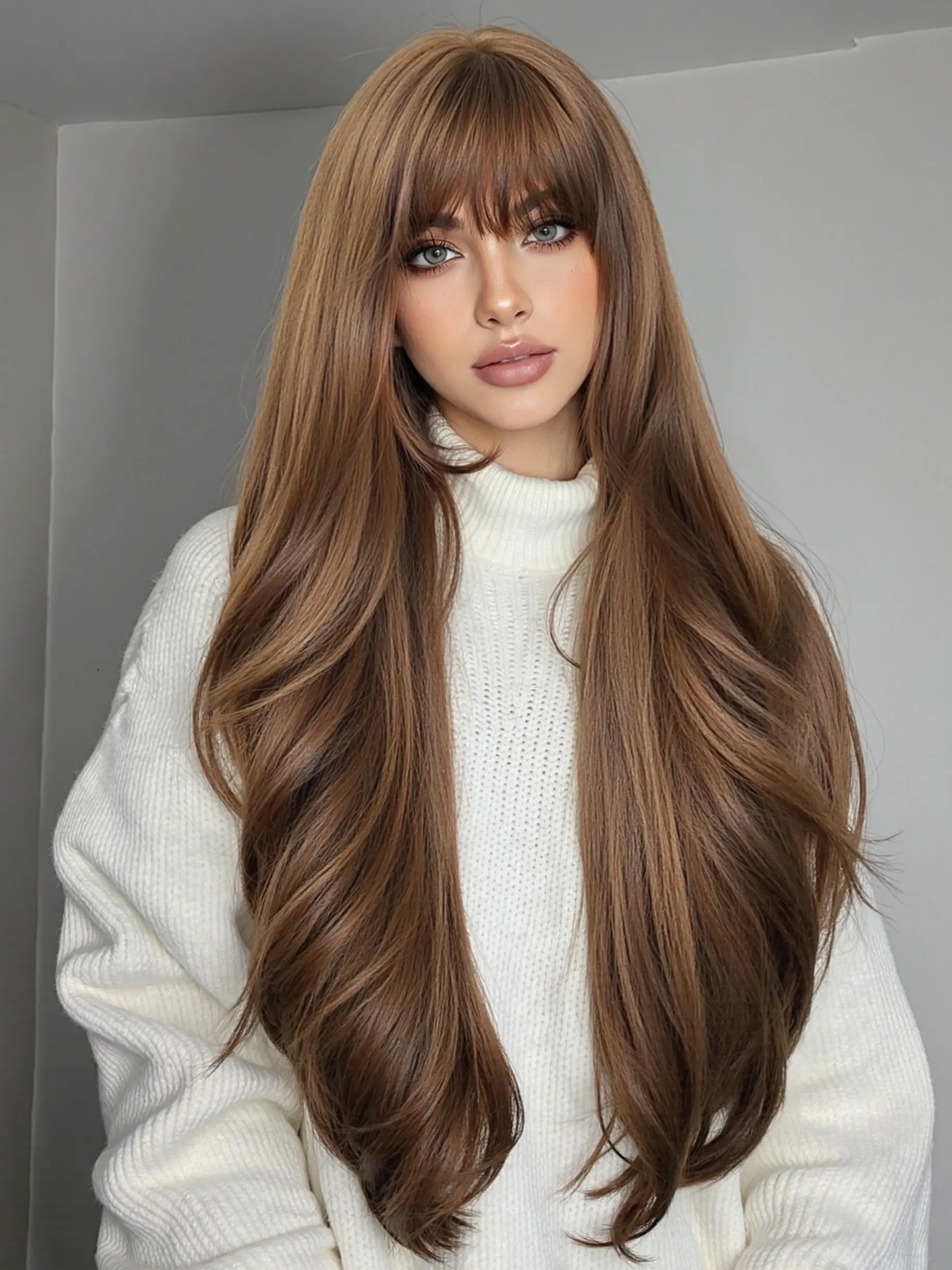 32 Inch Heat Resistant Fiber Wig, Synthetic Wavy Curly, Long Curly Hair with Bangs, Natural Look for Daily Use, Women's Realistic Appearance, Stylist Friendly Wig, Synthetic Material Wigs, Daily Wear Wig, Curled Wig