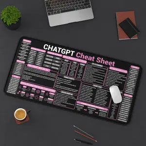 GPT Hat Cheat Sheet Mouse Pad - 3mm Thick Neoprene, Non-Slip Back & Edge Trim, AI Language Chat Quick Reference Desk Mat, Multifunctional Use