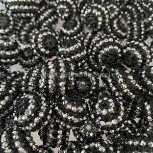 20mm Black/Silver Striped Acrylic Rhinestone Beads