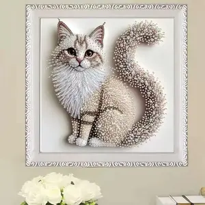 5D Cat Diamond Painting Kit, Adult DIY Crystal Drill Art, Diamond Art Mosaic, Home Wall Decor, Suitable for Beginners, Animal Theme Craft Set, Beginner Friendly