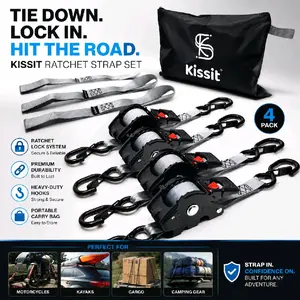 KISSIT 4-Pack Retractable Ratchet Tiedown Straps - 1209lb Max Break Strength - Includes 2 1" x 10ft Ratcheting Tie Downs