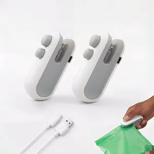 2-in-1 Mini Bag Sealer - Multifunctional Portable Sealing Machine with Cutting Blade, USB-C Charging, for Food Storage & Plastic Bags (White)