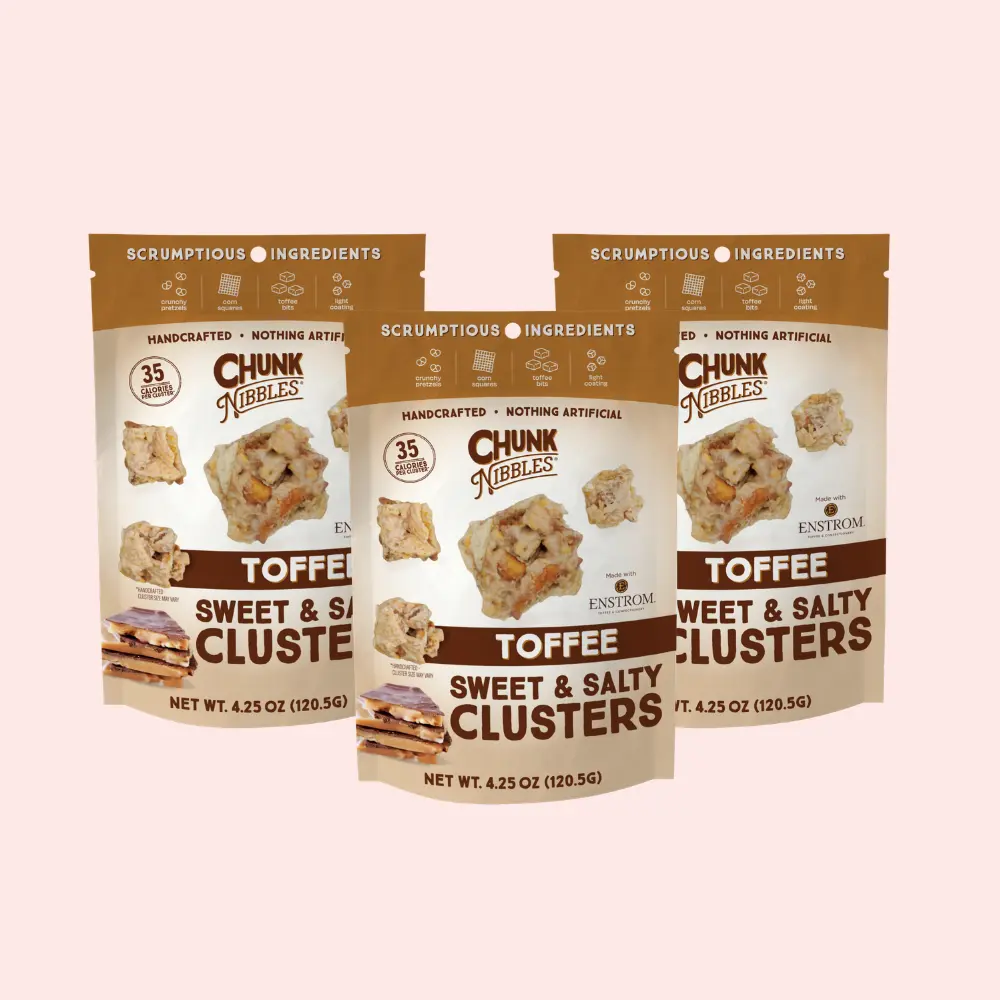 Chunk Nibbles Toffee Snack Clusters | 3 Pack | 4.25oz Bags | Sweet & Salty Cluster Bites