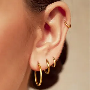 14kGold Silver Hoop Earrings for Women Hypoallergenic Stainless  Steel Lightweight Large Small Hoops 4Pairs Set , 10mm 12mm 15mm 20mm Daily Wear Gift for Girlfriend Wife Mom wide diamond huggies