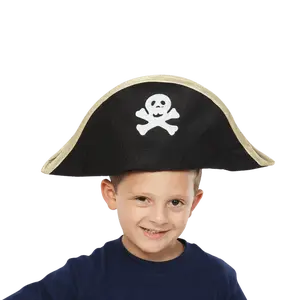 Pirate Hat For Kids |  Felt Tricorn Hat With Gold Trim - Pirate Costume Accessory For Halloween, Role Play, Pretend Play Fun, Theme Party & Cosplay Costume Party