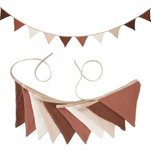 Fabric Bunting Banner, 2 Pack Handmade Neutral String Banner Each 8.5 ft 10 Flags Nursery Wall Hanging Wedding Birthday Home Baby Shower Party Decoration Bunting (Coffee Beige)