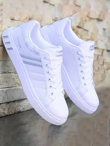 Men's Casual Striped Low Top Sneakers Trainer, Sports Shoes, PU Upper Material, PVC Sole, Less Than Ankle Height, Stylish and Comfortable Footwear