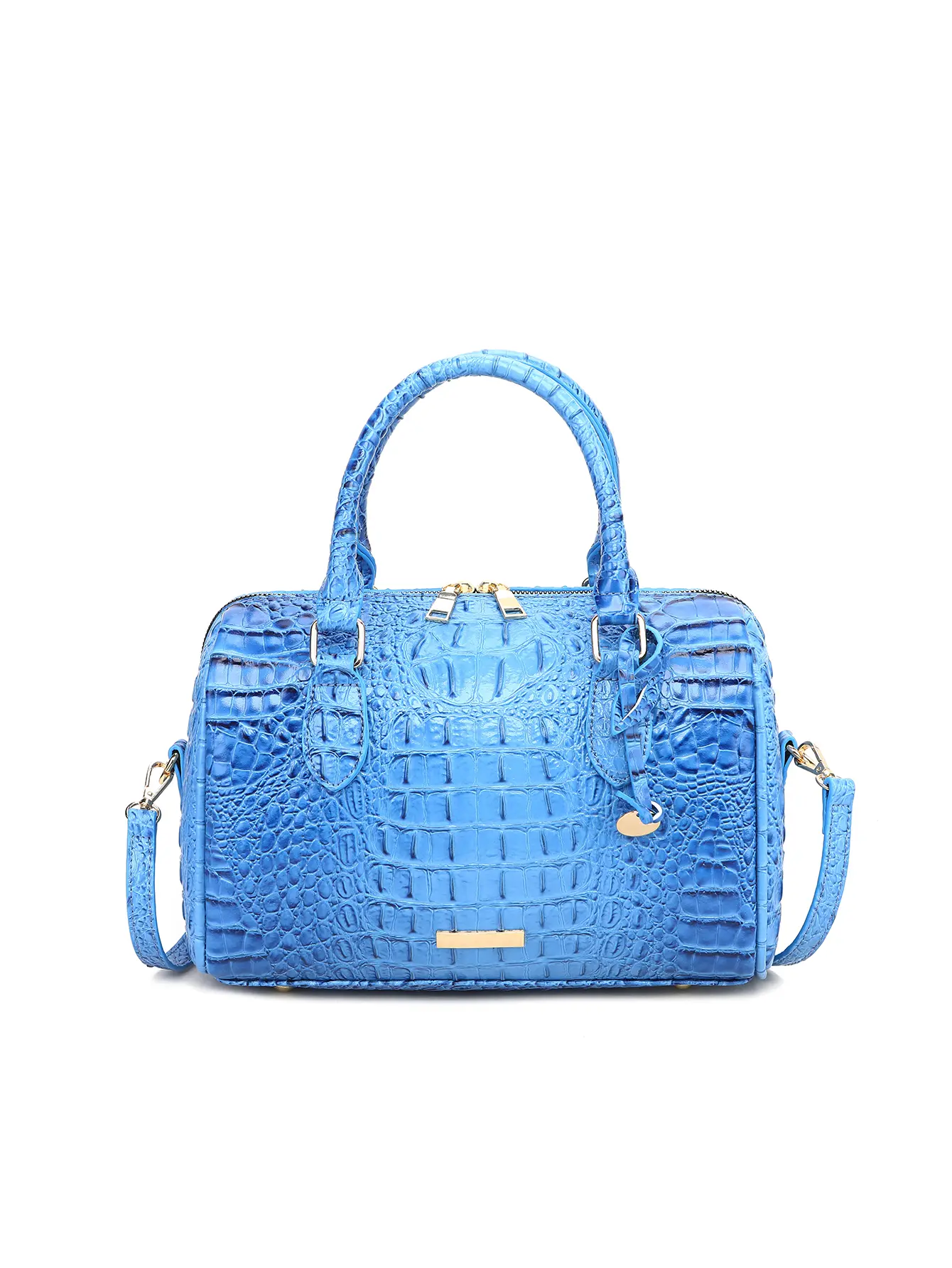 Women's Crocodile Embossed Ombre PU Leather Boston Bag - Top Handle Daily Commuter Purse with Detachable Crossbody Strap, Elegant Handbag