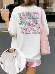 Women's oversized crewneck short-sleeve tee, "Tanned And Tipsy" margarita graphic | #WomensOversizedTee #TannedAndTipsy #MargaritaTee