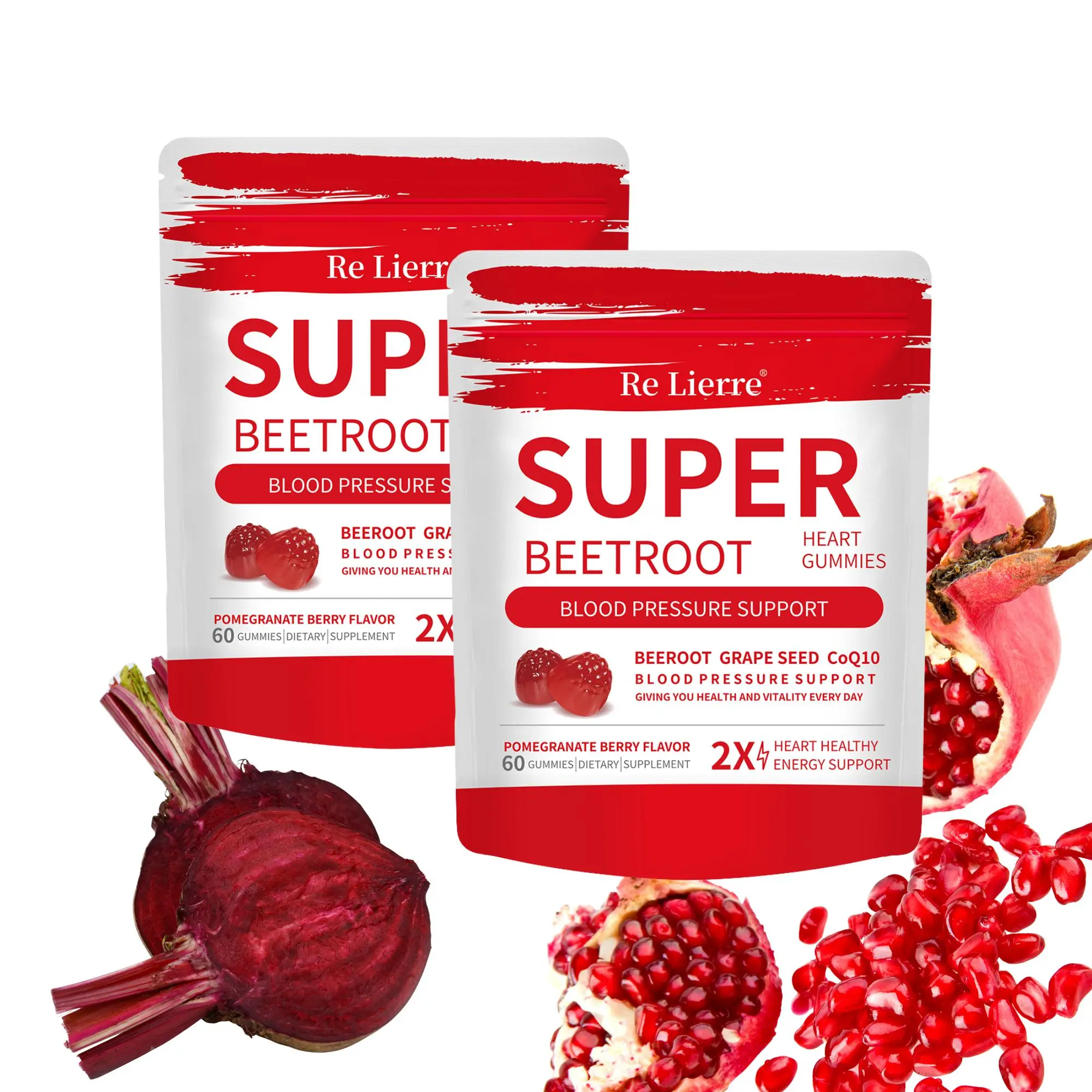 Natural Dietary Supplement: 2-Pack (120 Count) Raspberry-Flavored Beetroot Gummies — Formulated with CoQ10 and Pomegranate Seed Extract to Support Blood Pressure and Heart Health.