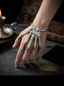 New style hand jewelry Witchy Jewelry fashion personality punk skeleton hand bone versatile five-finger ring bracelet adjustable integrated chain Gothic Witch Jewelry, Trendy Fashionable Accessories
