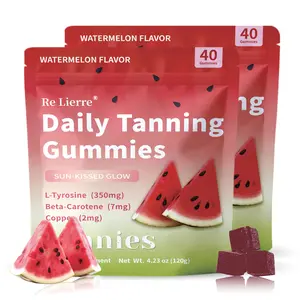 Re Lierre 2-Pack Daily Tanning Gummies with Astaxanthin Watermelon Flavor 6000µg per Gummy for Sensitive Skin Allergen-Free Natural Melanin Boost Beach Pool
