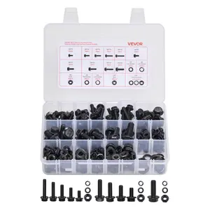 VEVOR 280 Pcs Bolts and Nuts Assortment Kit,  Metric Machine Screws and Flat Washers, Alloy Steel M6/M8/M10 Multiple Size, for Furniture / Equipment Assembly, Vehicle Grade 10.9 Black, with Case