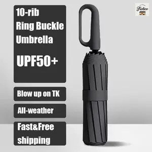 Automatic Folding Umbrella, 1 Count/60pcs Portable Rain Umbrella with Loop Buckle, Windproof & Waterproof Umbrella for Men & Women, Household Items