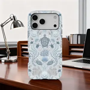 Coastal Sea Turtle & Shells Phone Case, Ocean Life Aesthetic Cover for iPhone 17, 16, 15, 14, 13, 12 Pro Max & Samsung S26, S25
