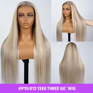 [5x6 Lace] Megalook P10/613 Champagne Blonde Glueless Wigs Silky Straight 100% Human Hair Lace Front Wig 5x6 Lace Closure Hair Wig