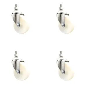 Nylon Swivel Stem Caster Set of 4 with 4 Inch Caster Wheels - 1/2" Threaded Stems - 316 Stainless Steel Casters - Includes 4 Swivel Casters - Service Caster Brand