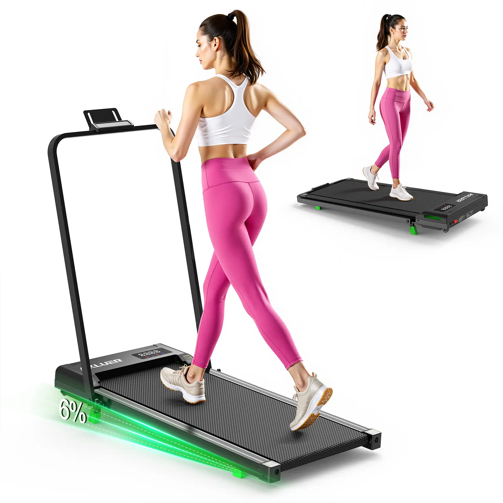 [Foldable Handle Bar with 6% Incline Brushless Motor Treadmill] SummerVibes Akluer Walking Pad,Foldable Handle Bar, large-area rubber running belt,Top speed reaches 4MPH ,Remote Control for Remote Adjustment
