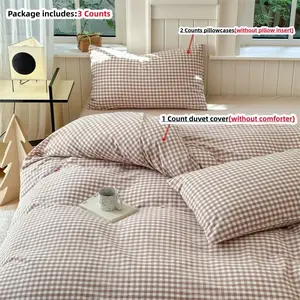 3pcs Small Grid Bedding Set, Includes 1 Duvet Cover and 2 Pillowcases, Zippered, Easy Wash, Soft Fabric, Suitable for All Seasons, Checkered Bedding Set