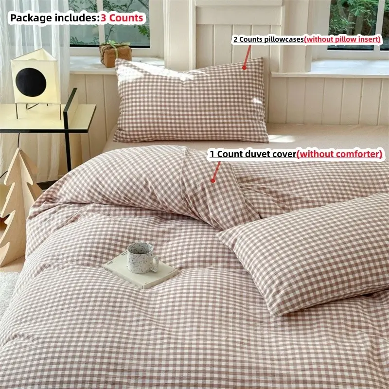 3pcs Small Grid Bedding Set, Includes 1 Duvet Cover and 2 Pillowcases, Zippered, Easy Wash, Soft Fabric, Suitable for All Seasons, Checkered Bedding Set, Plaid Bedding Set, Duvet Cover Sets