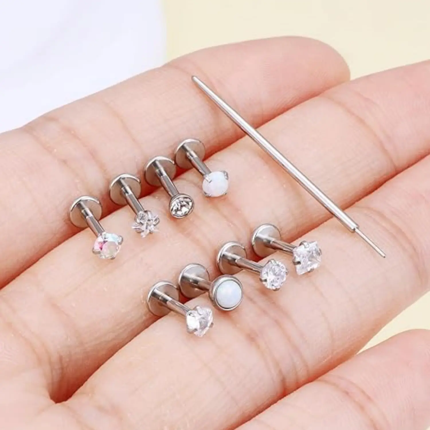 9Pcs Push in Theadless Nose Rings Studs Hypoallergenic Lip Labret Jewelry Flat Back Nose Stud Stainless Steel Cartilage Helix Tragus Earrings for Women Men (20G 18G 16G) - Home Improvement.