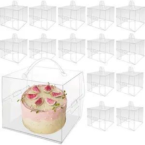 25 count 6x6x5 Inch Clear Cake Boxes with Handle & Cake Boards, Easy Carrying Plastic Cake Containers, Cake Holder Carriers for Birthday Christmas Birthday Wedding, Party,