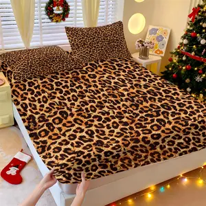 Retro Wild Leopard Print Fitted Sheet Set (3 Pieces) Set:1 Sheet & 2 Pillowcases, stylish And Trendy Bedding Gift;skin-friendly And Comfortable;suitable For Bedrooms, Dormitories, Hotels, Etc. Bedding Supplies Bedsheet Sets Sheets Set