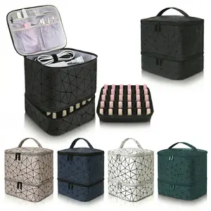 Double Layer Quilted Nail Polish Organizer Bag - Portable Manicure Tool Storage Case, Cosmetic Travel Makeup Pouch & Multifunctional Container for Women (Bag Only)