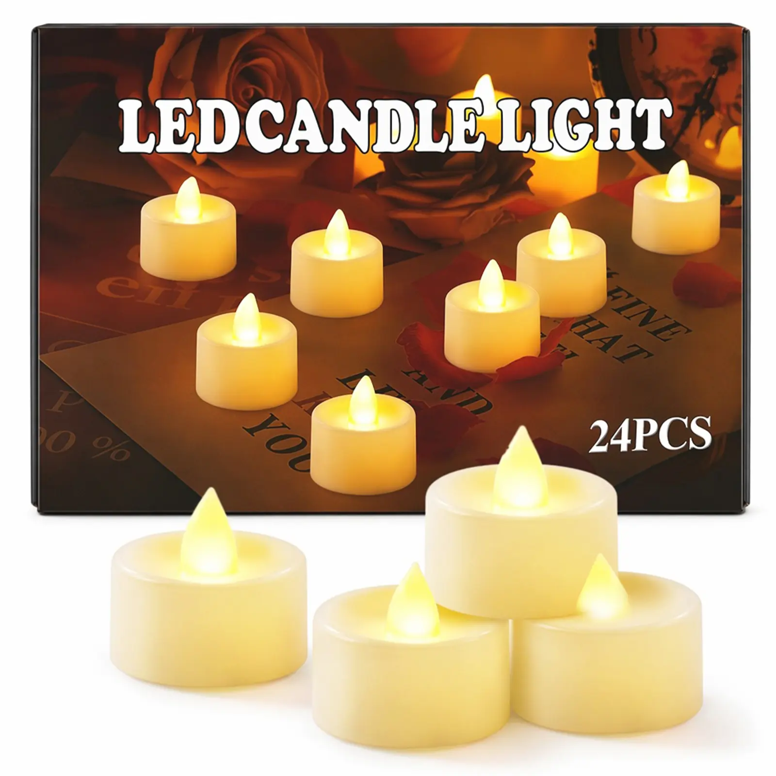 24 pack flameless LED tea light candles battery operated flickering warm light for wedding home decor harvest christmas party romantic table centerpiece decoration