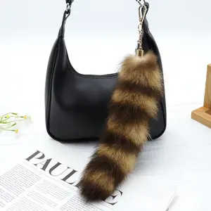 Ultra-Soft Raccoon Tail Keychain - Realistic Faux Fur Bag Charm with Silky Texture| Kawaii Cosplay Accessory for Backpack, Keys & Rave Festival| TikTok Viral EDC Cutie