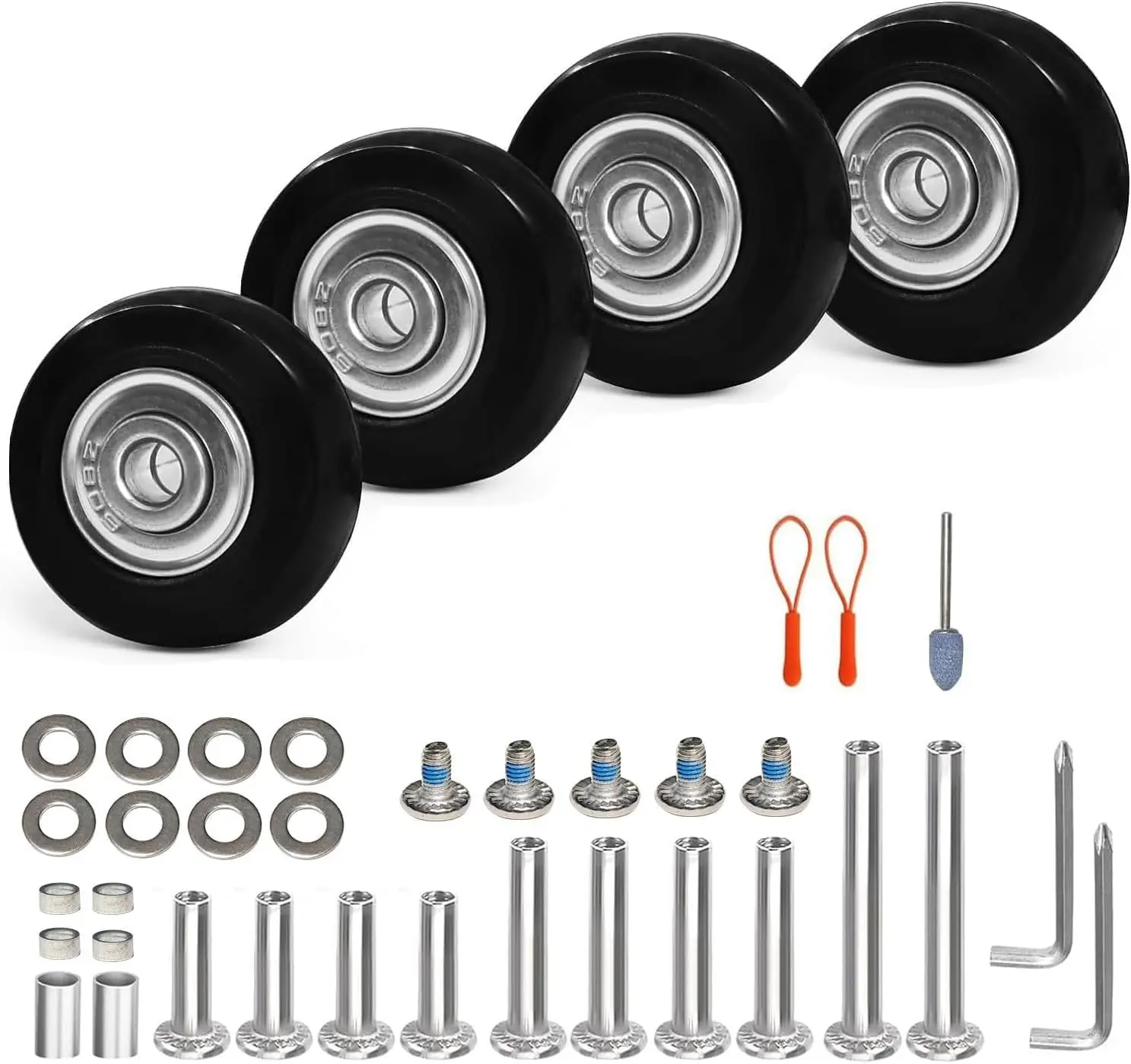 50mm Luggage Wheels Replacement with Ball Bearing, 4 count Swivel Caster Wheels for Repair Suitcase Caster,Trolley,Travel Bag,Storage Box,Support Single and Dual Wheels Installation
