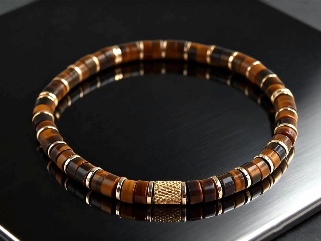 Steadfast Horizon | AAA Tiger's Eye Heishi Bracelet | Confidence, Focus & Protection | Edgy Every Day Jewelry