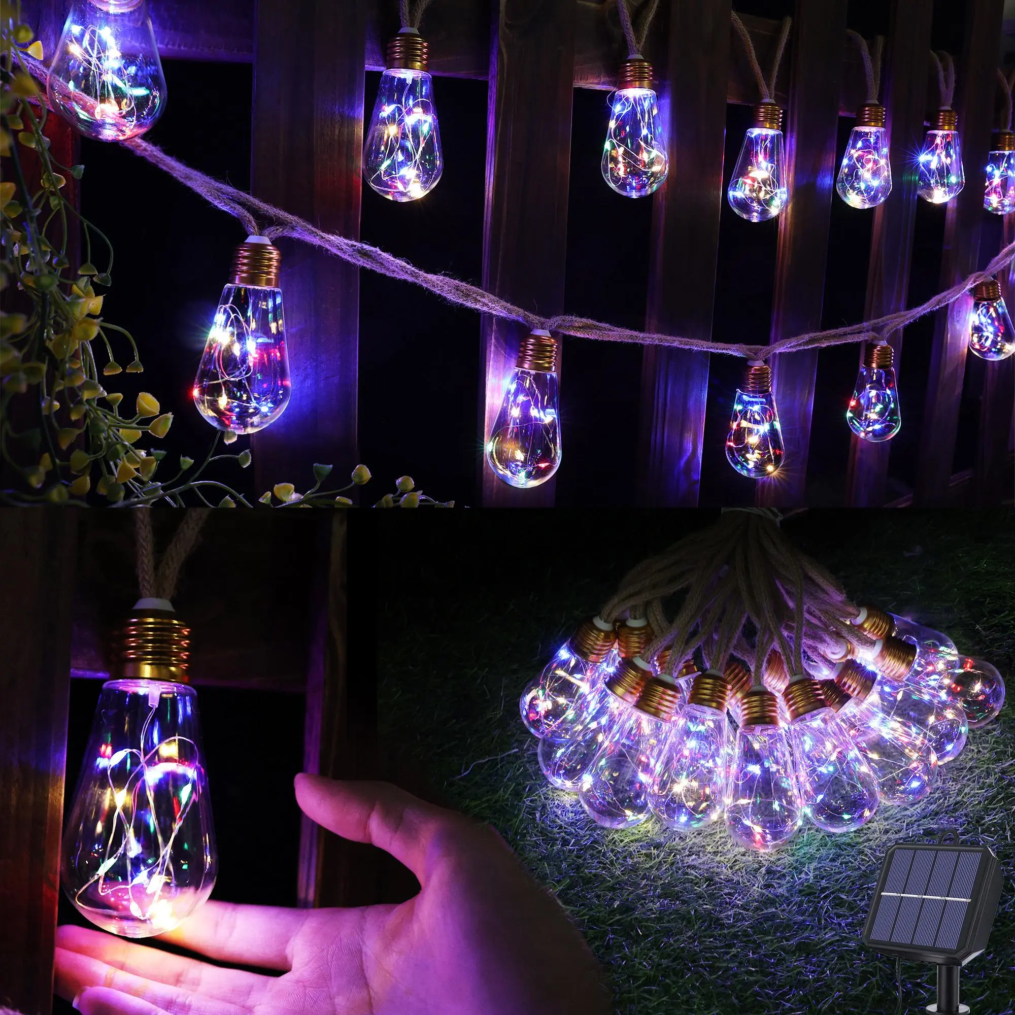 Colorful Solar-Powered Fairy Lights, 26 ft Long with 16 LED Bulbs Included, Built-In Solar Panel, Waterproof Decorative Lights for Bedroom, Backyard, Summer Garden Parties