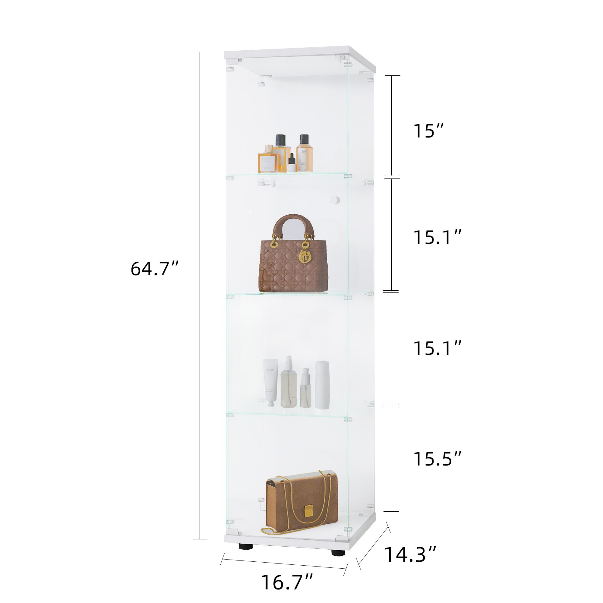 Glass Display Cabinet 4 Shelves with Door, Floor Standing Curio Bookshelf for Living Room Bedroom Office, 64.7"*16.7"*14.3" white