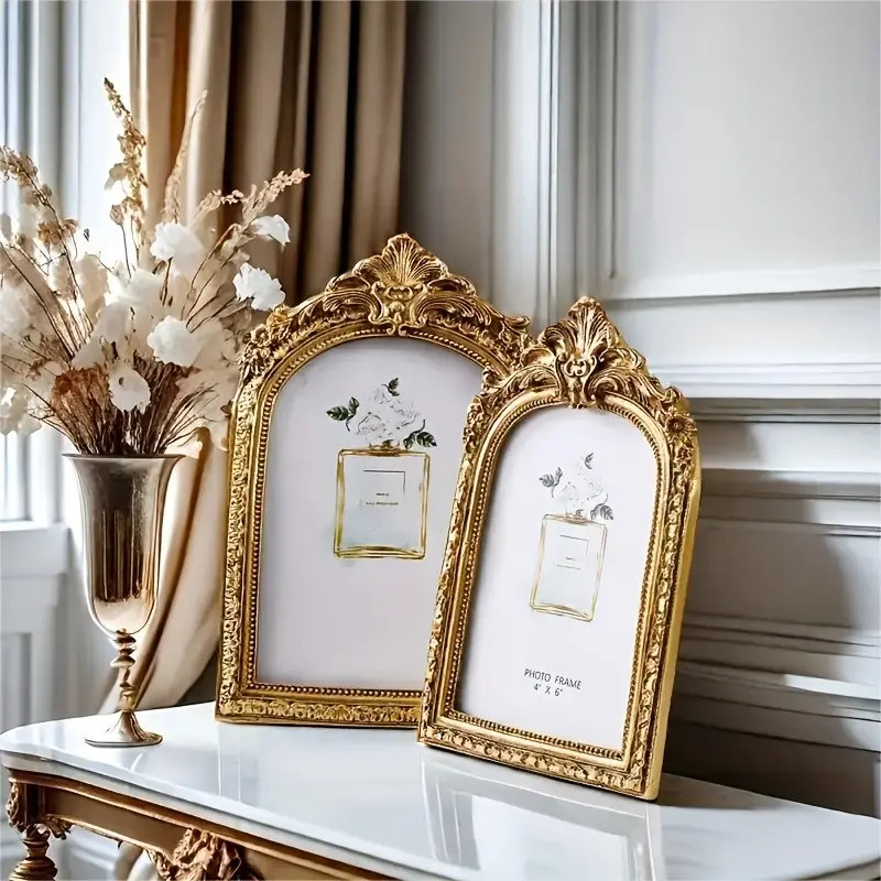 Picture Frame 4x6, Ornate Antique-Style with Bronze-Golden Finish and HD Glass - Wall or Tabletop Mountable Decoration Items for Room Decor, Vintage