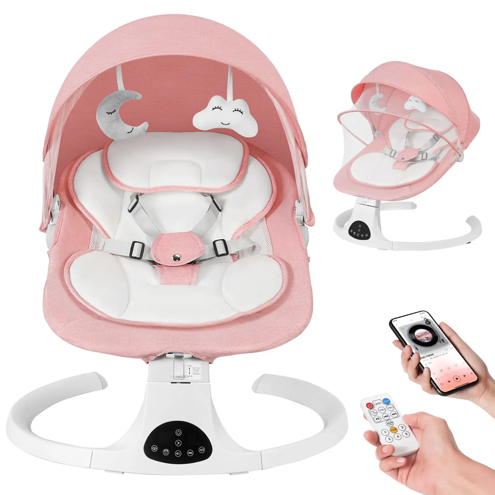 Electric Baby Swing, 5 Swing Speeds,10 Built-in Music & Bluetooth,Adjustable Volume,Baby Electric Bouncer,Indoor Baby Rocker with Remote Control,Blue,Portable Swing for Newborn Boys Girls,Newborn Essentials,Baby Gear,backtoschool, glowup