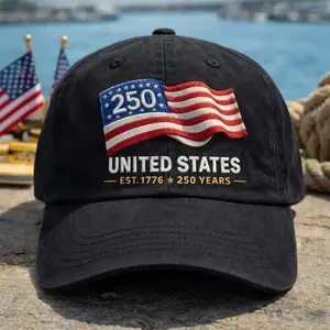 United States 250th Anniversary Hat Embroidered USA Flag Patriotic Cap, Custom Cotton Twill Adjustable Dad Hat for Men Women