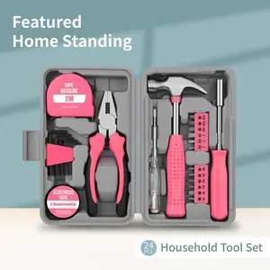 24pcs Mini Tool Kit: Pink Basic Tool Box for College/Dorm, Home & Office DIY. Household Basic Repairs in A Portable Case  Perfect Christmas Gift for Women