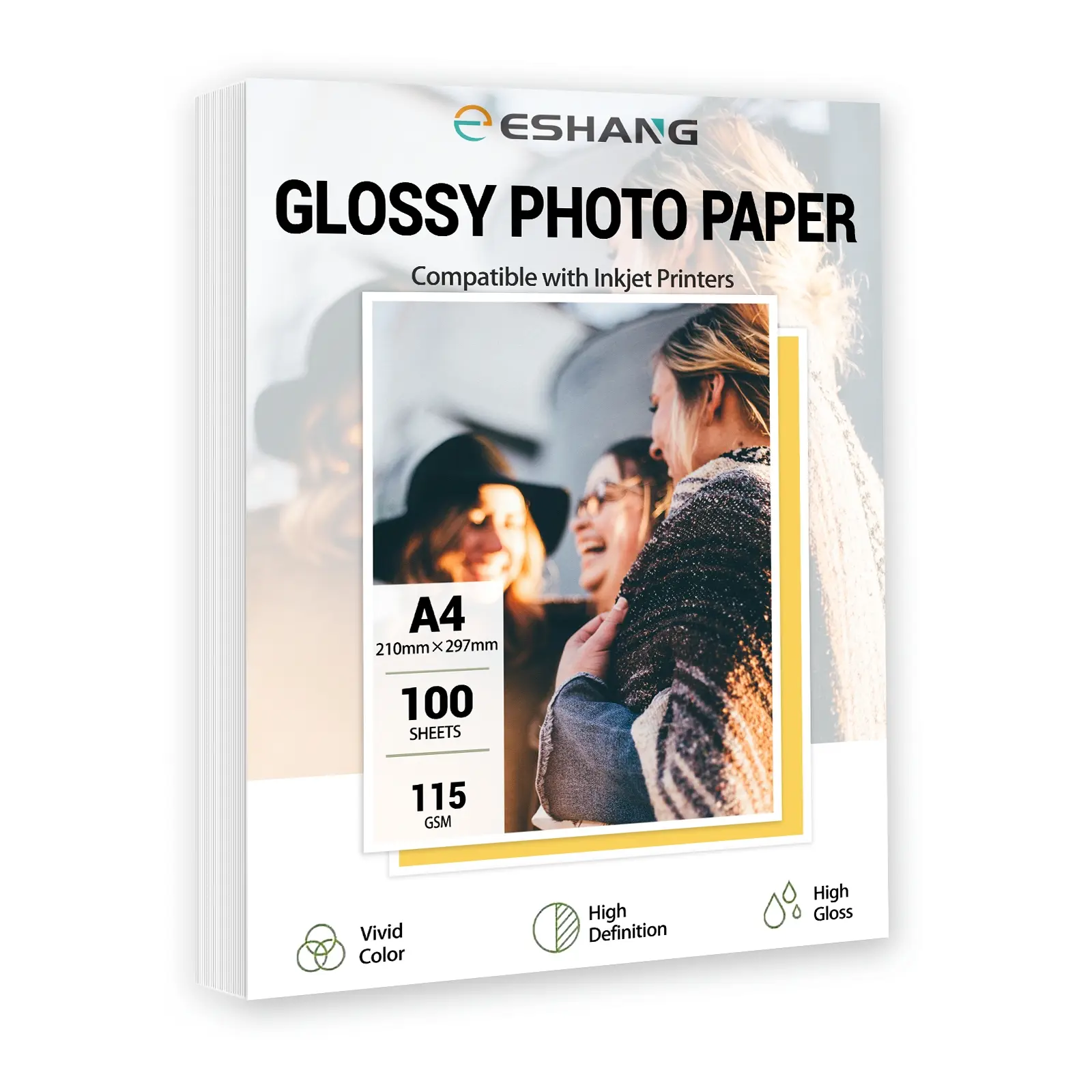 ESHANG 100 Sheets - Glossy Inkjet Photo Paper, A4 Size (8.3×11.7 Inch), Compatible with Inkjet Printers, Vivid Colors, 115gsm Photo Paper, Office Stationery Supplies, Printing Paper