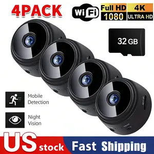 4-Pack A9-32G Smart HD Mini Indoor Camera, USB Powered Compact Camera for Home, Office, Garage, Room & Small Space Observation